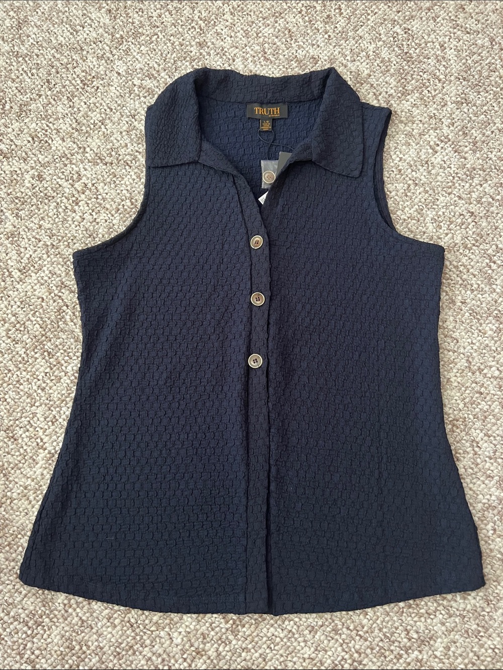 Truth by Republic Navy Sleeveless Collared Button-Front Top